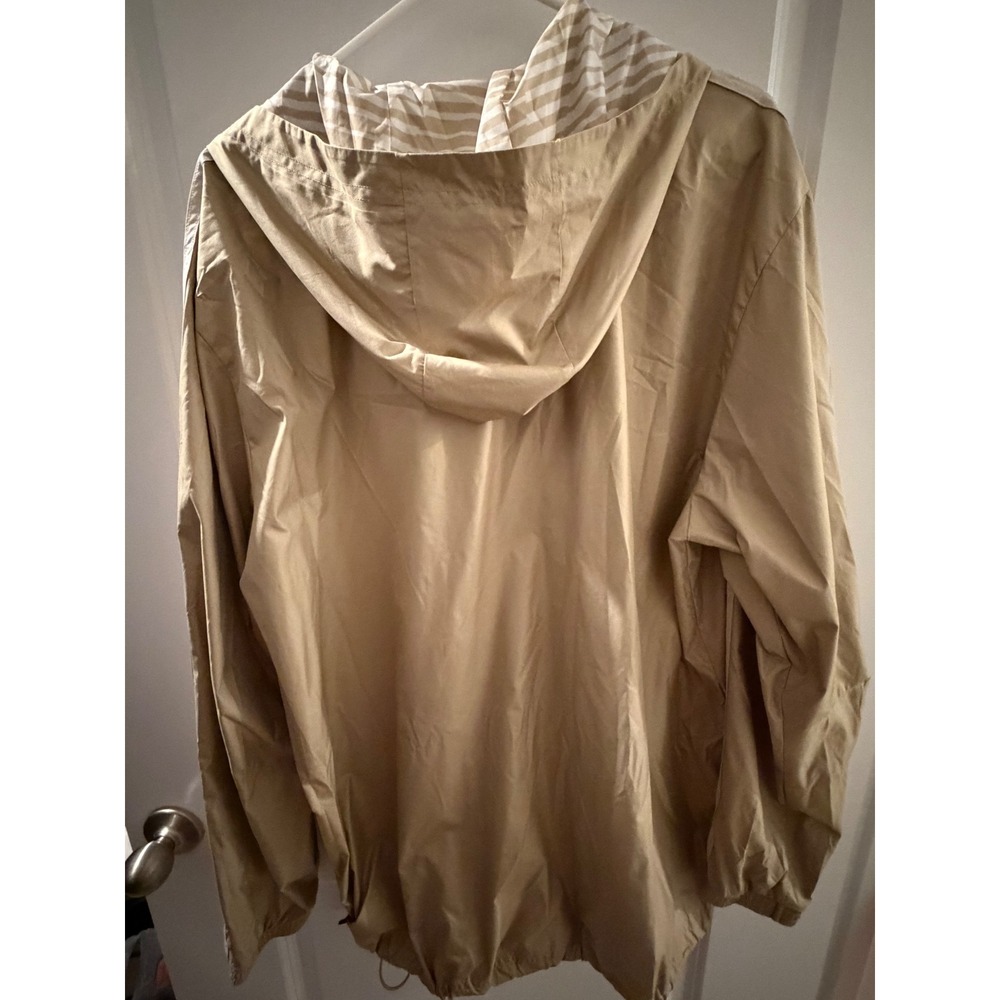 Adidas Men XL Tan Khaki Half Zip Windbreaker Hooded Jacket Pullover Striped Trim - Picture 2 of 6